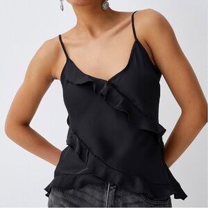 Melrose and Market Ruffled satin Black Cami Tank Top NWT size medium